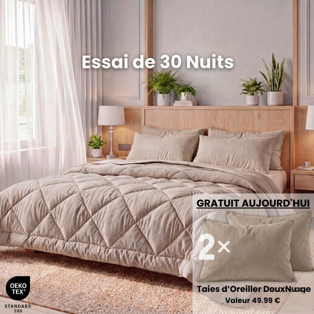 Couverture NuitFacile + 2 oreillers DouxNuage offert